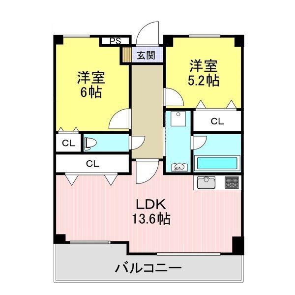 グランドール(2LDK/2階)の間取り写真
