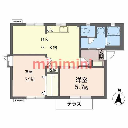 ベルテ・イスズII(2LDK/1階)の間取り写真