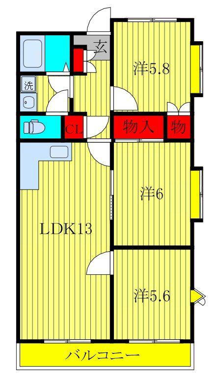 都賀M3ビル(3DK/5階)の間取り写真