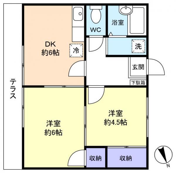 ふじハイツ(2DK/1階)の間取り写真