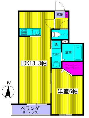 ツインヴィラ浦和A棟(1LDK/2階)の間取り写真