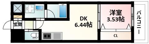 江坂プライマリーワン(1DK/4階)の間取り写真