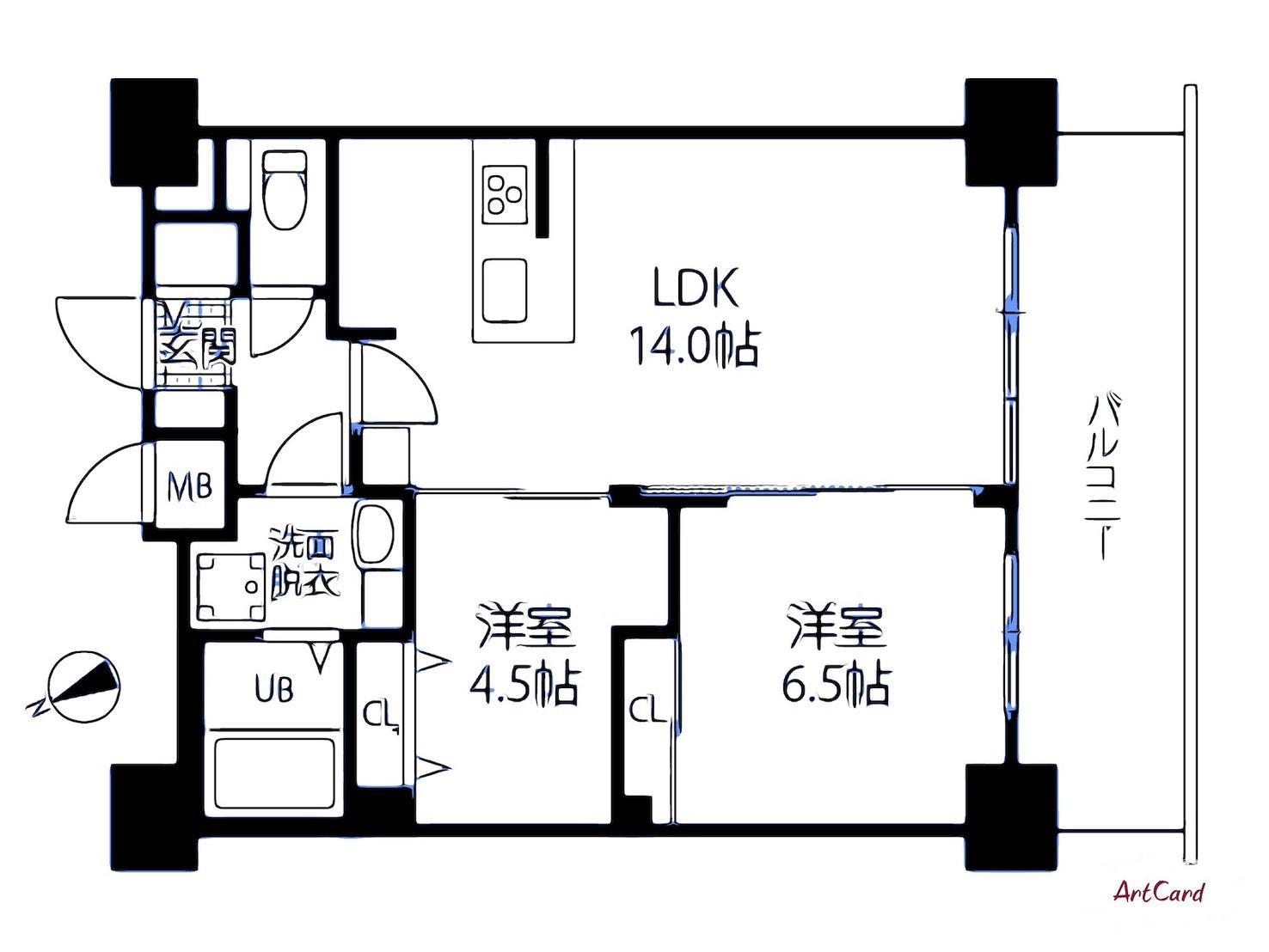 S-RESIDENCE鶴見町ALTANO(2LDK/9階)の間取り写真
