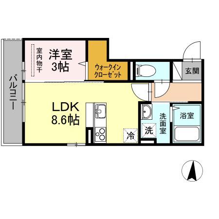 ウィングA棟(1LDK/2階)の間取り写真