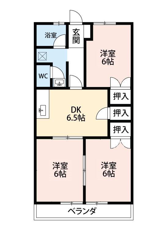 キャスルむつな(3DK/1階)の間取り写真