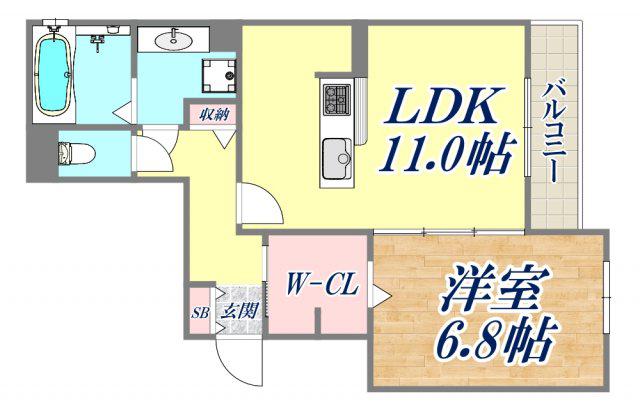 北野コルン(1LDK/1階)の間取り写真