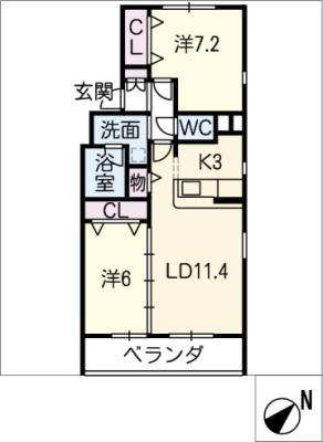 名鉄名古屋本線 有松駅 徒歩3分 3階建 築9年(2LDK/3階)の間取り写真