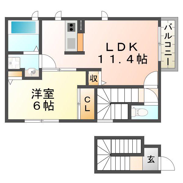 CASA LINDA - カーサリンダ -(1LDK/2階)の間取り写真