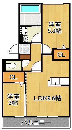 あぅん霧ヶ丘(2LDK/2階)の間取り写真