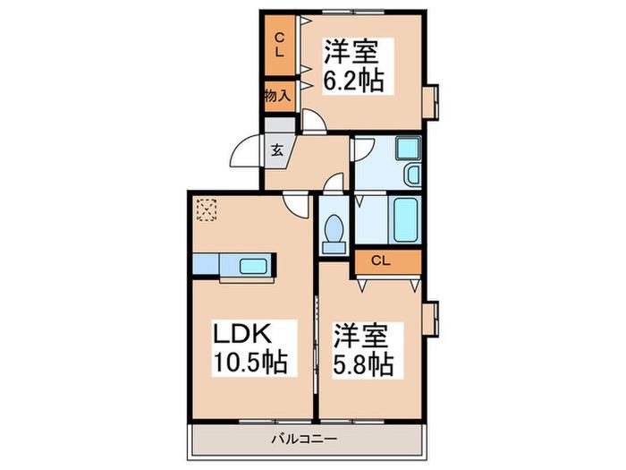 ブレスフィールド(2LDK/1階)の間取り写真