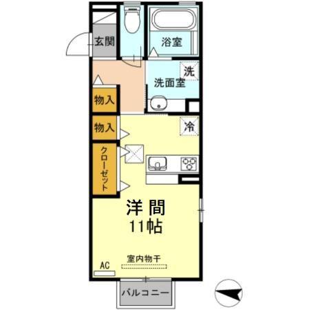 JR東海道本線 相見駅 徒歩3分 2階建 築10年(ワンルーム/1階)の間取り写真