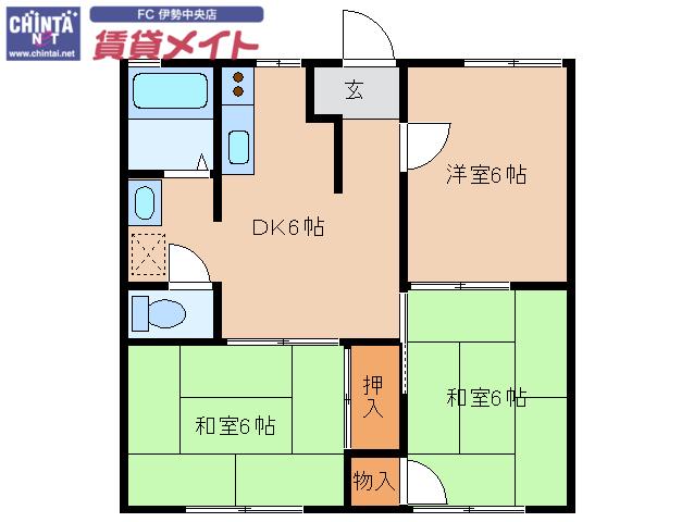 ヴィラシャロームII(3DK/1階)の間取り写真