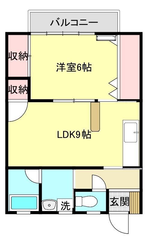 ハイツ藤塚(1LDK/2階)の間取り写真