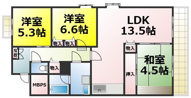 アーデンコート西長堀(3LDK/4階)の間取り写真