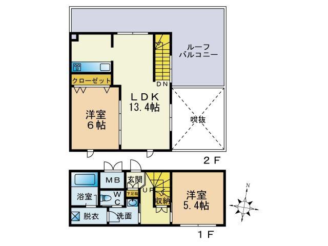 ベルメゾン高取グラース(2LDK/2階)の間取り写真