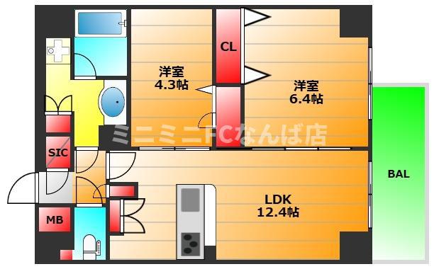 アーバネックス天満橋サウス(2LDK/15階)の間取り写真