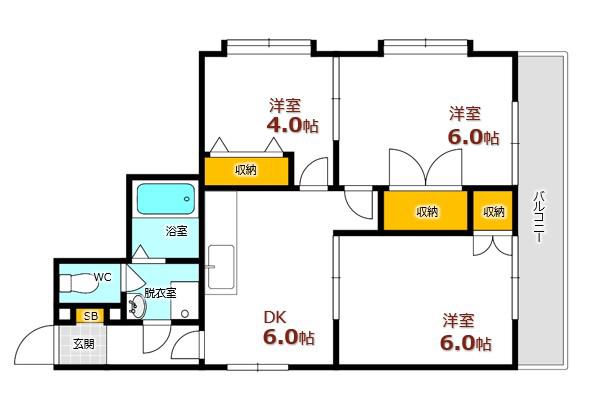 萩野ハイツ(3DK/1階)の間取り写真