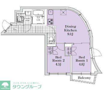 EXAM用賀(2DK/5階)の間取り写真