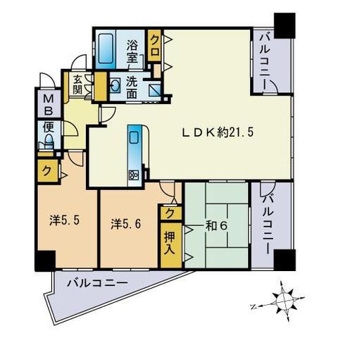 ロワールガーデン西公園東2(3LDK/11階)の間取り写真