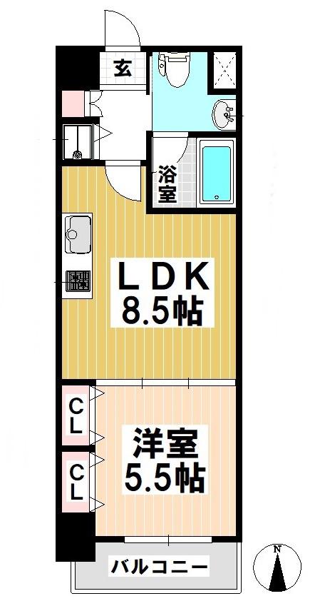 プラウランド堀田(1LDK/10階)の間取り写真