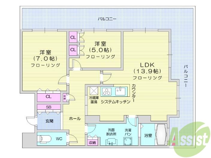 レジディアタワー仙台(2LDK/13階)の間取り写真