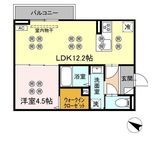 サンガーデン新山口 B(1LDK/1階)の間取り写真