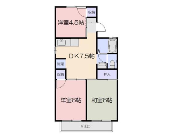 パストラル白石A棟(3DK/2階)の間取り写真