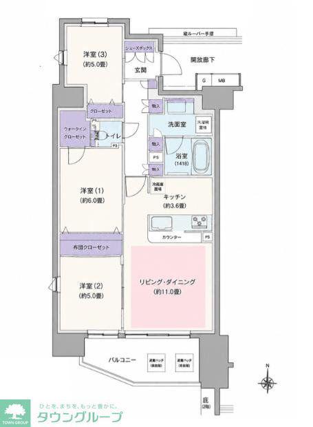 メイツ東綾瀬(3LDK/8階)の間取り写真