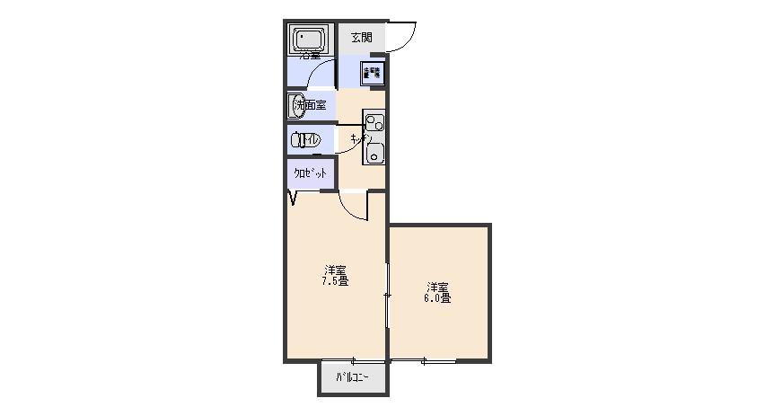 クレストール餅ヶ浜(2K/2階)の間取り写真