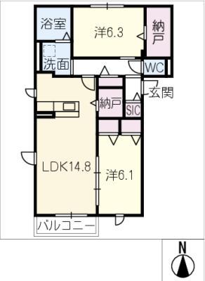 QUATRE SAISONS相生C棟(2LDK/3階)の間取り写真