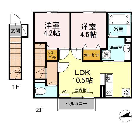 GRAND SOLEIL A棟(2LDK/2階)の間取り写真