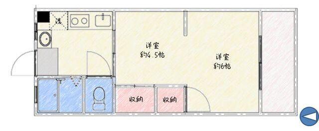 浜屋第一マンション(2K/2階)の間取り写真