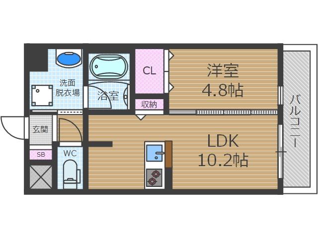 スプランティッド茨木天王(1LDK/3階)の間取り写真