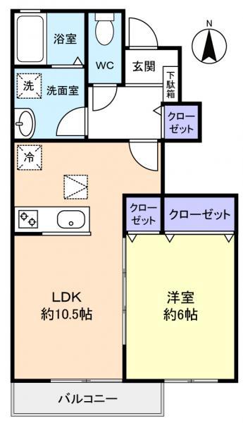 アットリラ緑が丘D(1LDK/1階)の間取り写真