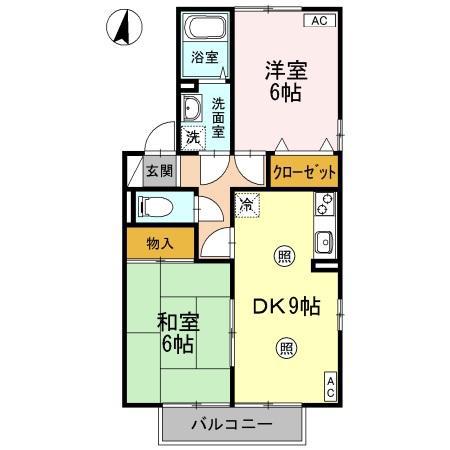 メナージュ B棟(2DK/2階)の間取り写真