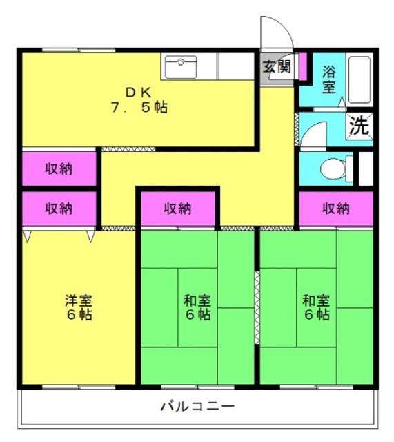 エクセレント宝殿 1号棟(3DK/3階)の間取り写真