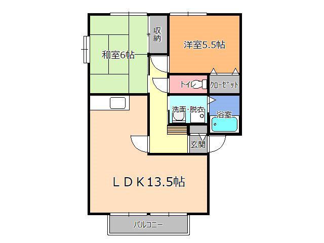 サンガーデンイママンE(2LDK/2階)の間取り写真