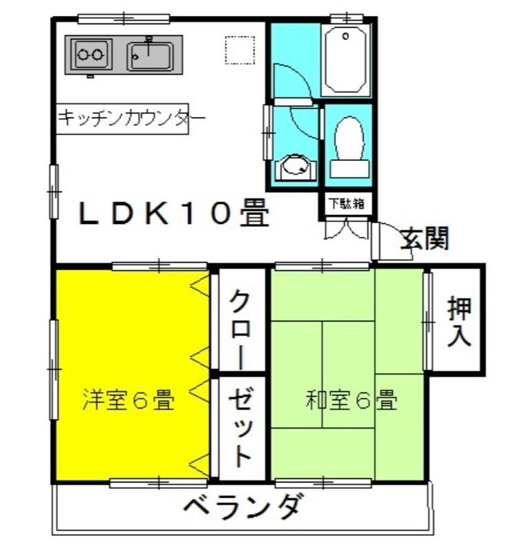 ライジングサン・PT.I(2LDK/2階)の間取り写真