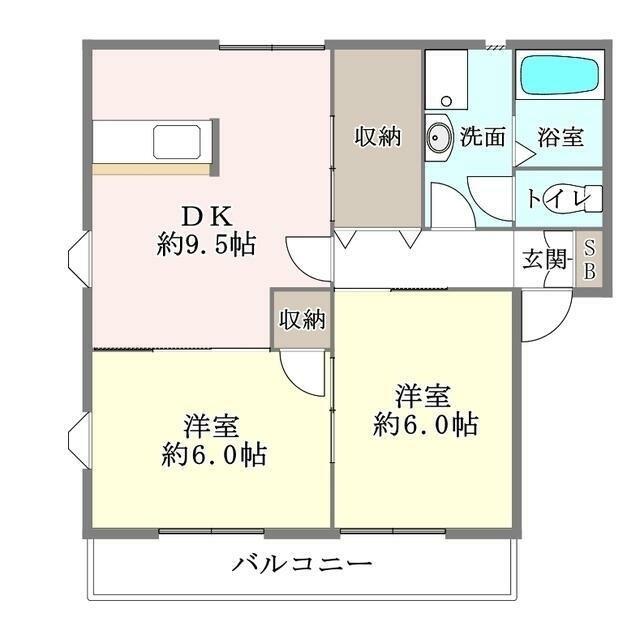 ハピネスI(2DK/2階)の間取り写真