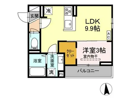 プランタン若里V(1LDK/2階)の間取り写真