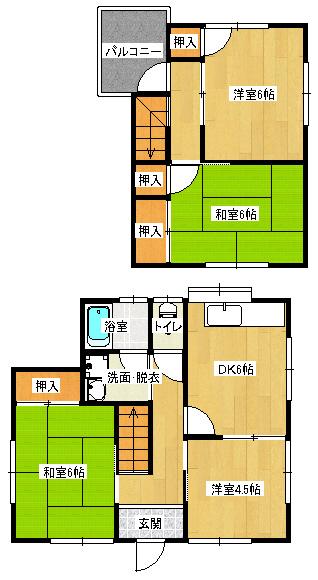 JR山陽本線 福山駅 徒歩31分 2階建 築40年(4DK/1階)の間取り写真