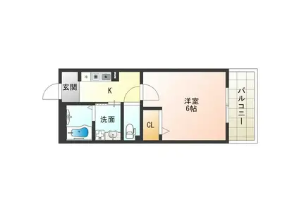 THE CITY ゆめ咲(1K/2階)の間取り写真