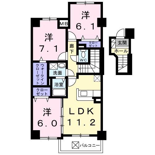 カイラス・ドルフ(3LDK/4階)の間取り写真