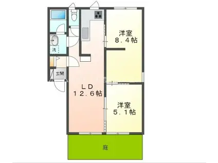 ビートルタウン パーク街E(2LDK/1階)の間取り写真