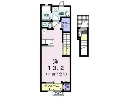 ノイ・リュミエール I(ワンルーム/2階)の間取り写真