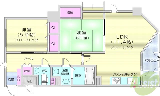 ライオンズマンション支倉(2LDK/2階)の間取り写真