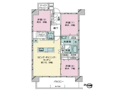 グランコスモ・ザ・リゾート豊崎(3LDK/13階)の間取り写真