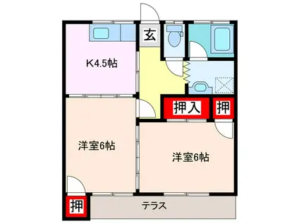 かつきハイツ(2K/1階)の間取り写真