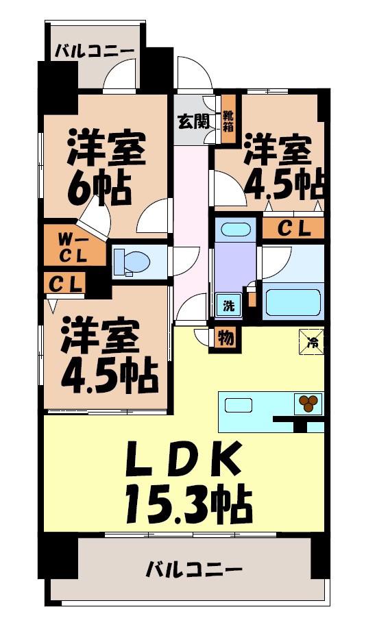 プレサンス グラン 栄 THE TOWER(3LDK/13階)の間取り写真