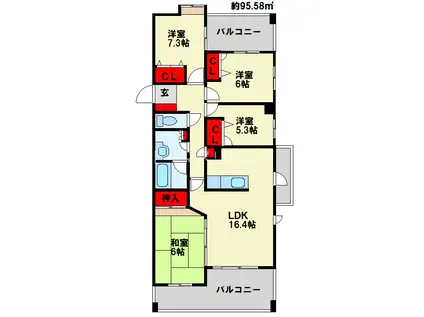 フリーリー守恒(4LDK/3階)の間取り写真